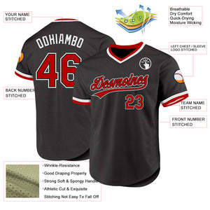 Custom Black Red-White Authentic Throwback Baseball Jersey