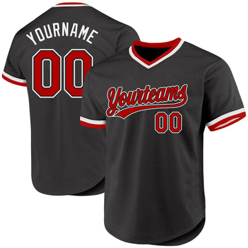 Custom Black Red-White Authentic Throwback Baseball Jersey