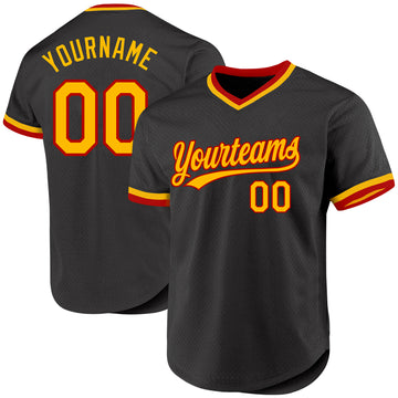 Custom Black Gold-Red Authentic Throwback Baseball Jersey