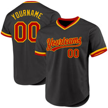 Load image into Gallery viewer, Custom Black Red-Gold Authentic Throwback Baseball Jersey
