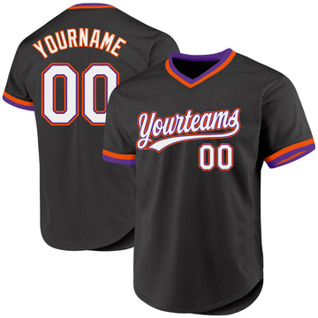 Custom Black Purple-Orange Authentic Throwback Baseball Jersey