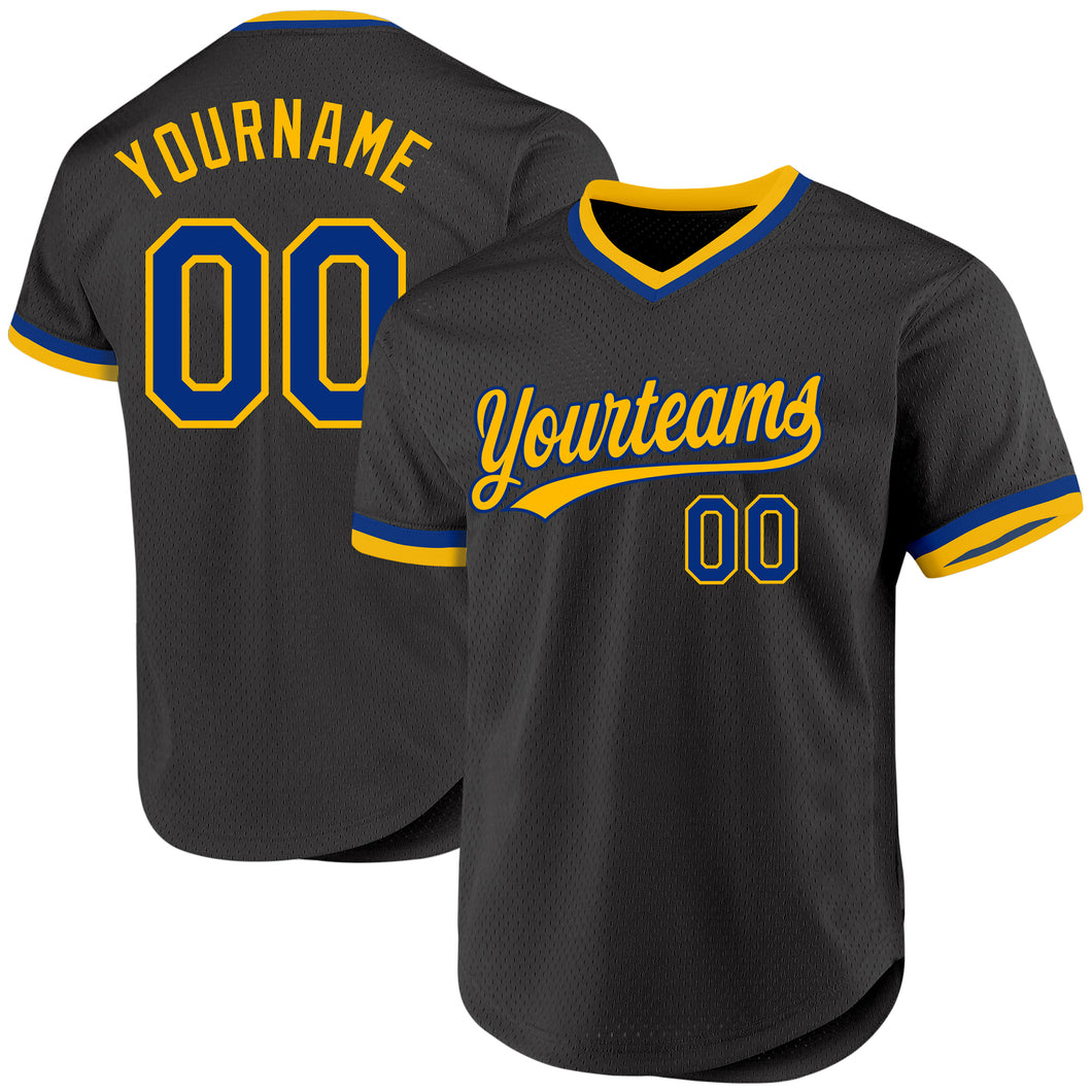 Custom Black Royal-Gold Authentic Throwback Baseball Jersey