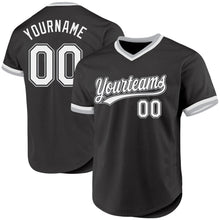 Load image into Gallery viewer, Custom Black White-Gray Authentic Throwback Baseball Jersey
