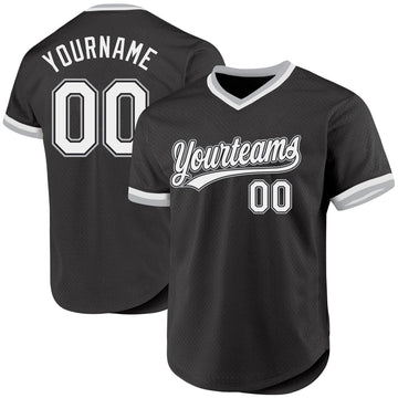 Custom Black White-Gray Authentic Throwback Baseball Jersey