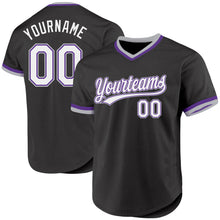 Charger l&#39;image dans la galerie, Custom Black Purple-Gray Authentic Throwback Baseball Jersey
