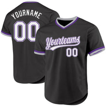 Laden Sie das Bild in den Galerie-Viewer, Custom Black Purple-Gray Authentic Throwback Baseball Jersey
