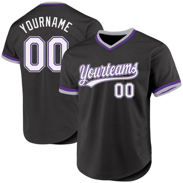 Custom Black Purple-Gray Authentic Throwback Baseball Jersey
