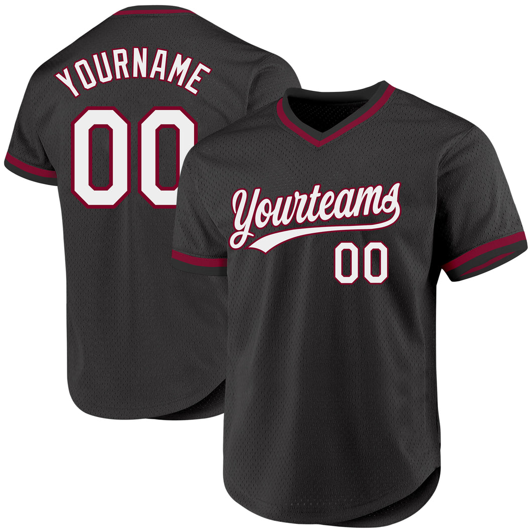 Custom Black White-Maroon Authentic Throwback Baseball Jersey