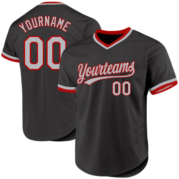 Custom Black Gray-Red Authentic Throwback Baseball Jersey