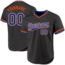 Load image into Gallery viewer, Custom Black Royal-Orange Authentic Throwback Baseball Jersey
