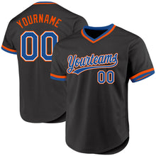 Laden Sie das Bild in den Galerie-Viewer, Custom Black Blue-Orange Authentic Throwback Baseball Jersey
