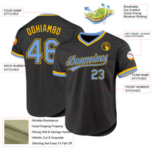 Load image into Gallery viewer, Custom Black Light Blue-Gold Authentic Throwback Baseball Jersey
