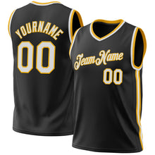 Laden Sie das Bild in den Galerie-Viewer, Custom Black White-Gold Authentic Throwback Basketball Jersey
