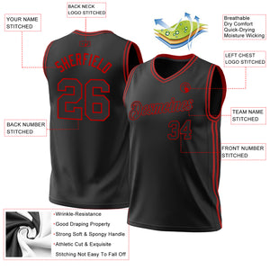 Custom Black Red Authentic Throwback Basketball Jersey