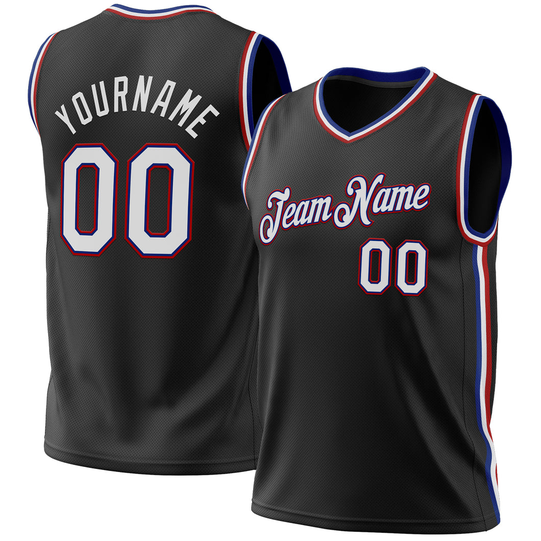 Custom Black Royal-Red Authentic Throwback Basketball Jersey