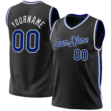 Custom Black Royal-White Authentic Throwback Basketball Jersey