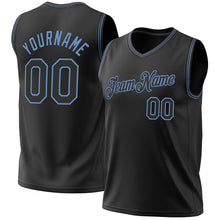 Load image into Gallery viewer, Custom Black Light Blue Authentic Throwback Basketball Jersey
