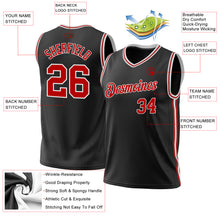 Load image into Gallery viewer, Custom Black Red-White Authentic Throwback Basketball Jersey

