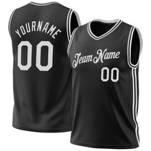 Load image into Gallery viewer, Custom Black White Authentic Throwback Basketball Jersey
