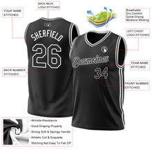 Load image into Gallery viewer, Custom Black White Authentic Throwback Basketball Jersey

