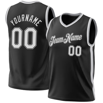 Custom Black White-Gray Authentic Throwback Basketball Jersey