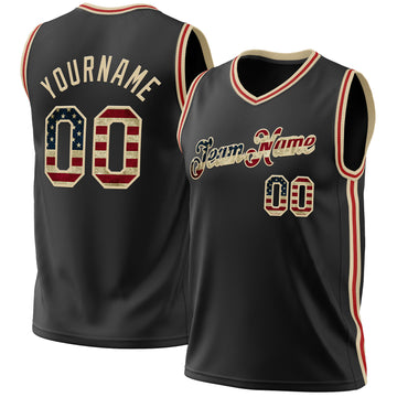 Custom Black Vintage USA Flag Cream-Red Authentic Throwback Basketball Jersey