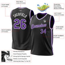 Laden Sie das Bild in den Galerie-Viewer, Custom Black Purple-White Authentic Throwback Basketball Jersey
