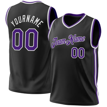Custom Black Purple-White Authentic Throwback Basketball Jersey