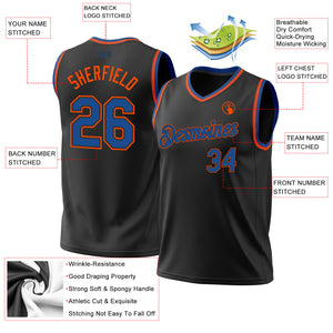 Custom Black Blue-Orange Authentic Throwback Basketball Jersey