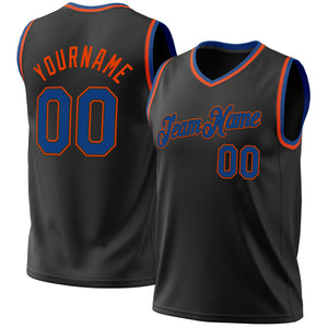 Custom Black Blue-Orange Authentic Throwback Basketball Jersey