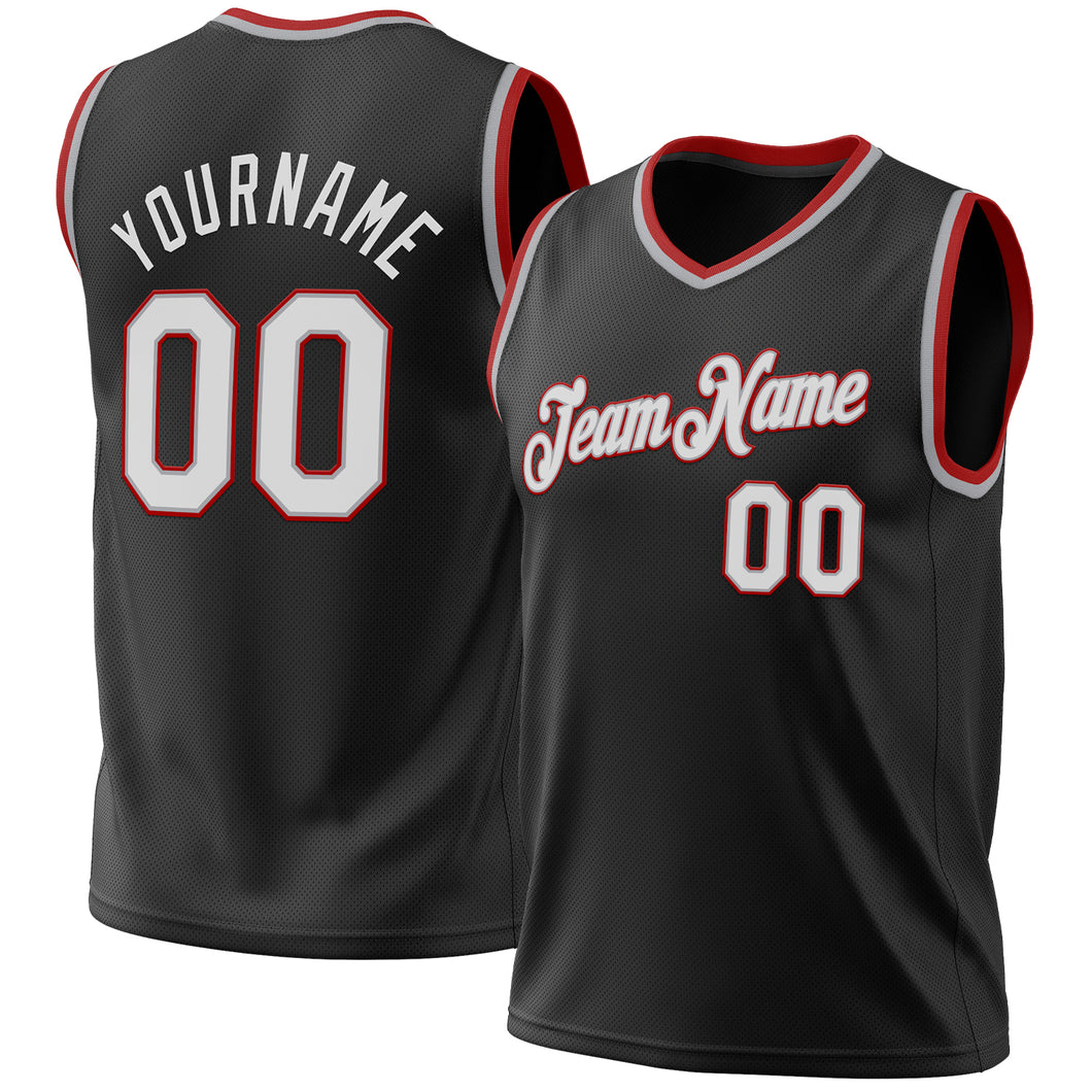 Custom Black Gray-Red Authentic Throwback Basketball Jersey