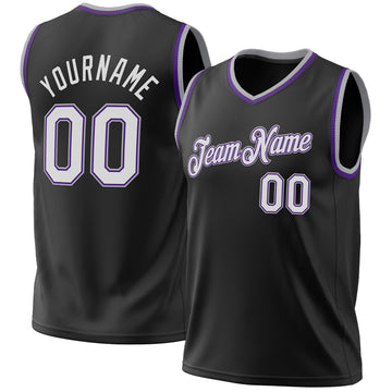 Custom Black Purple-Gray Authentic Throwback Basketball Jersey