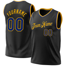 Загрузить изображение в средство просмотра галереи, Custom Black Royal-Gold Authentic Throwback Basketball Jersey
