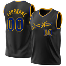 Load image into Gallery viewer, Custom Black Royal-Gold Authentic Throwback Basketball Jersey
