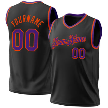 Custom Black Purple-Orange Authentic Throwback Basketball Jersey