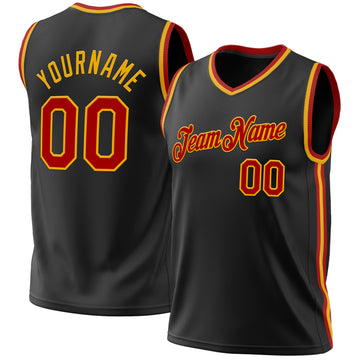 Custom Black Red-Gold Authentic Throwback Basketball Jersey