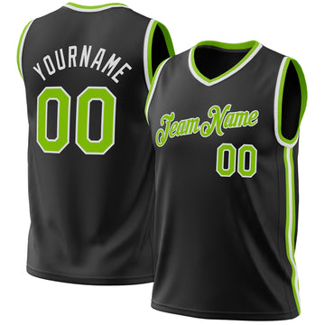Custom Black Neon Green-White Authentic Throwback Basketball Jersey