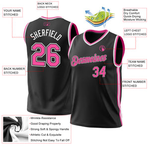 Custom Black Pink-White Authentic Throwback Basketball Jersey