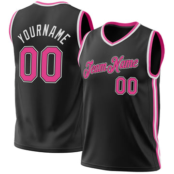 Custom Black Pink-White Authentic Throwback Basketball Jersey