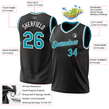 Load image into Gallery viewer, Custom Black Teal-White Authentic Throwback Basketball Jersey
