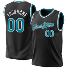 Load image into Gallery viewer, Custom Black Teal-White Authentic Throwback Basketball Jersey
