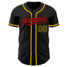 Load image into Gallery viewer, Custom Black Gold-Red Authentic Baseball Jersey
