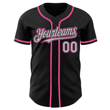 Custom Black Gray-Pink Authentic Baseball Jersey