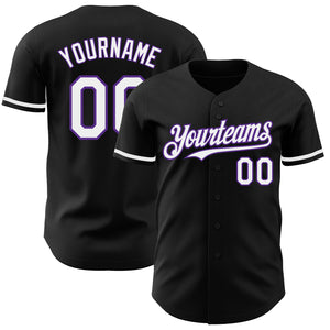 Custom Black White-Purple Authentic Baseball Jersey