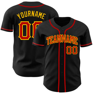 Custom Black Red-Gold Authentic Baseball Jersey