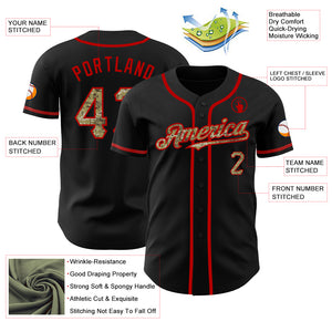 Custom Black Camo-Red Authentic Baseball Jersey