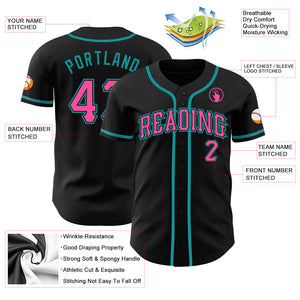 Custom Black Pink-Teal Authentic Baseball Jersey