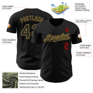 Custom Black Old Gold-Red Authentic Baseball Jersey