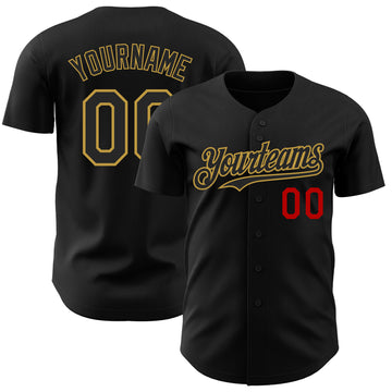 Custom Black Old Gold-Red Authentic Baseball Jersey