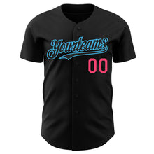 Laden Sie das Bild in den Galerie-Viewer, Custom Black Neon Pink-Sky Blue Authentic Baseball Jersey
